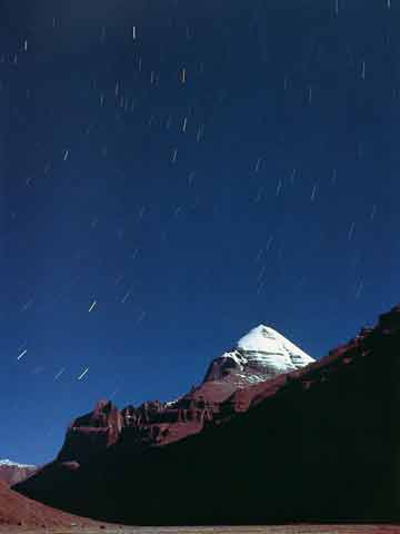 
Star streaks over moonlit Mount Kailash - My Tibet (Galen Rowell) book

